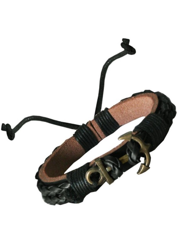 Black Anchor Charm Adjustable Fashion Art PU Leather Bracelets